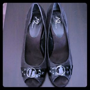 Black peep-toe heels